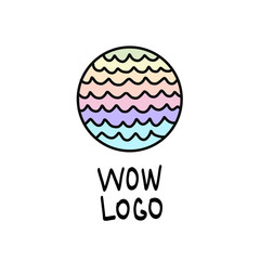Rainbow round logo with waves, pastel neon spectrum colors, colorful striped pattern. Vector illustration.