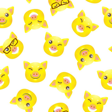 Seamless pattern with yellow pigs, symbol of 2019.