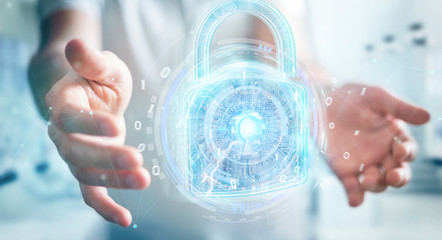 Web security protection interface used by businessman 3D rendering