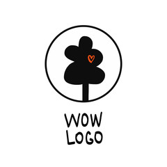Tree love round logo ecological design handdrawn with black and red colors