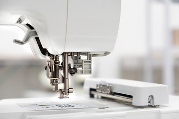 Close Up Shot Of A White Sewing Machine