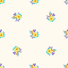 Simple cute pattern in small-scale flowers of petunias. Millefleurs. Regular order. Floral seamless background for textile or book covers, manufacturing, wallpapers, print, gift wrap and scrapbooking.