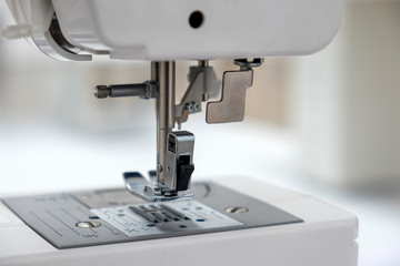 Close Up Shot Of A White Sewing Machine