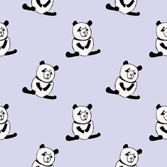 Obraz premium Hand drawn style of pandas on cream purple color background