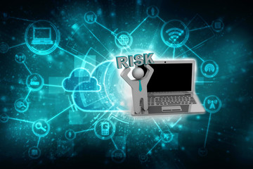 3d rendering technician holding risk service laptop