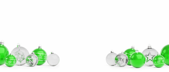 Green and white christmas baubles isolated 3D rendering