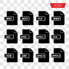 Fototapeta na wymiar Document File Formats icon vector isolated video file symbols on white background.