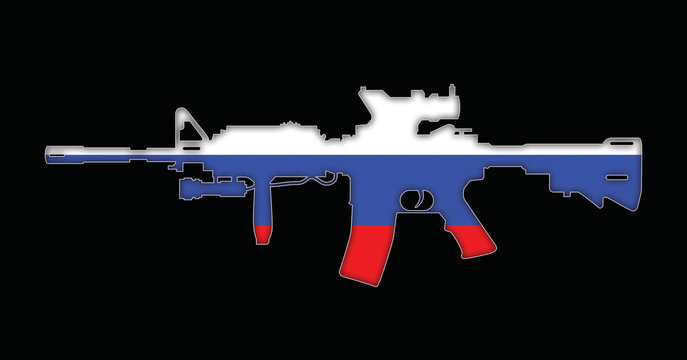 Rifle with Russian flag painted on, isolated on black background