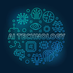 AI technology round blue vector linear illustration