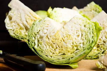 Sliced cabbage on a wooden table