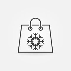 Christmas shopping paper bag vector icon in thin line style