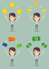 woman with different objects. Vector illustration flat design. Isolated on background. Organization of process.