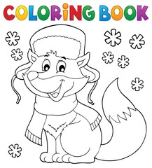 Coloring book winter fox theme 1