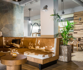 Interior design of hotel lobby bar or restaurant