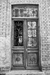 Old Tbilisi architecture,The entrance door and exterior decor in summer day