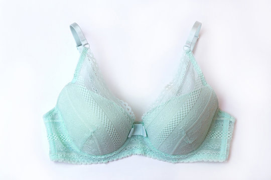 Mint green push up bra isolated on white background, top view