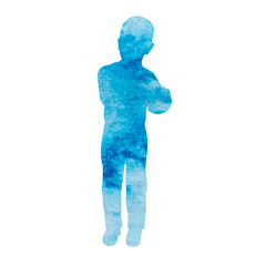 isolated blue watercolor boy silhouette