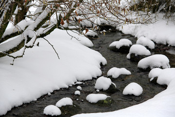Verschneiter Bach im Winter