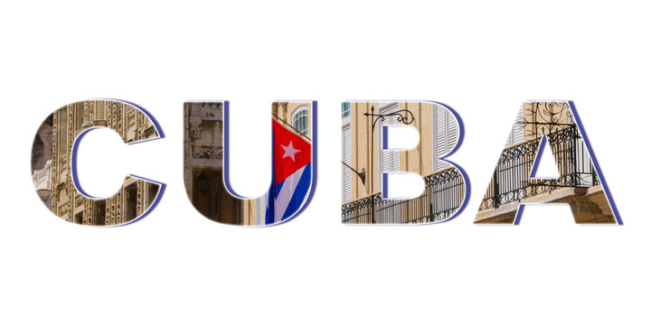 Cuba, Wort, mit einem Foto gefüllter Text, Schrifzug