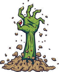 Cartoon zombie hand out of the ground