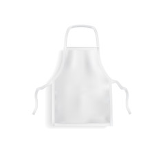 Realistic white kitchen apron isolated on white background. Vector mockup.