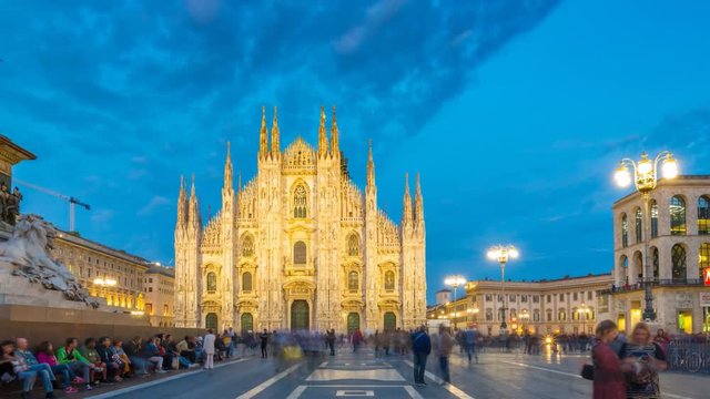 Time Lapse of People at Duomo di Milano or Milan Cathedral in city of Milan The famous Milan Cathedral timelapse hyperlapse (Duomo di Milano) and monument to Victor Emmanuel II on the Piazza del Duomo