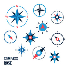 Wind rose compass vector flat symbols set. © lublubachka