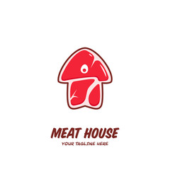 Meat house home logo. Red raw cow meat in home shape logo icon symbol illustration