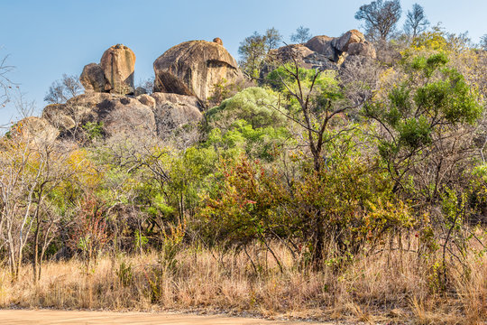 Balancing rocks in Matobo National Park, Zimbabwe, formed by millions of years of weathering. September 11, 2016.
