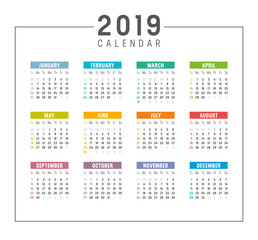 Year 2019 calendar vector template