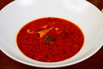 Tomato soup with seafood