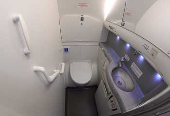  Bathroom of an aircraft Boeing 737-400