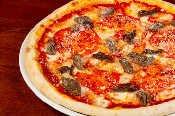 Pizza with beef