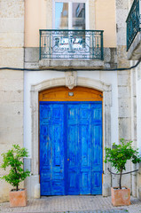 Fototapeta na wymiar Blue door in the wall
