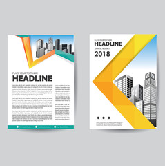 Brochure template layout, cover design annual report, magazine, flyer or booklet in A4 with blue geometric shapes on polygonal background