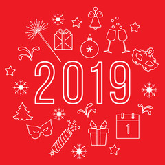 Gift, fireworks, glasses, fir-tree, mask, calendar