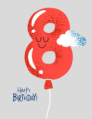 Funny Happy birthday a gift card. The balloon is number eight.