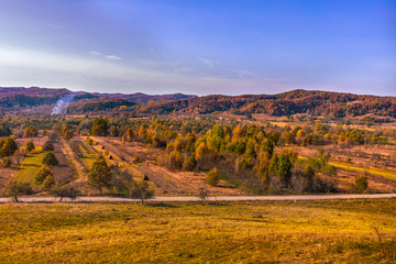 Colorful autumn landscape. Carpathian mountains, Romania, Europe.