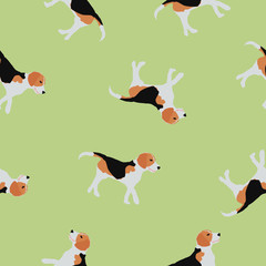 Seamless animals pattern Beagle dogs on green, vector eps 10