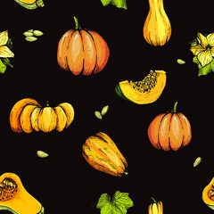 Colorful pumpkin sketch hand drawn illustration.