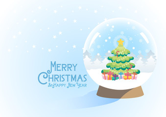 snow globe christmas tree illustration vector
