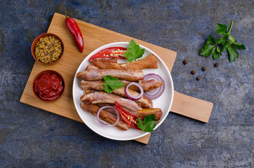 Portion of smoked ribs