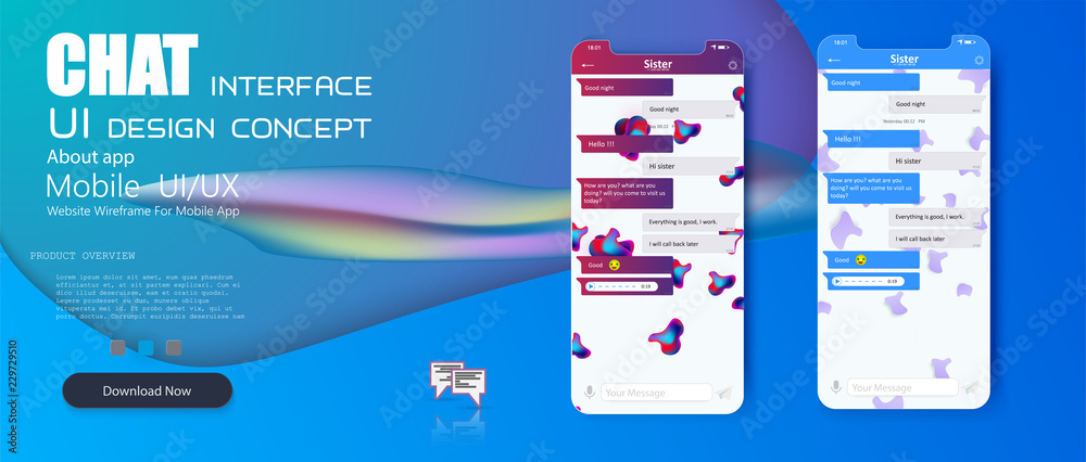 Fototapete mobile chat app ui and ux concept vector mockup in modern design. social network concept of chatting