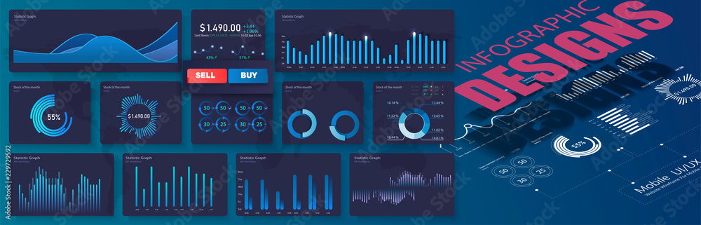 Poster modern infographic vector template with statistics graphs and finance charts. diagram template and c
