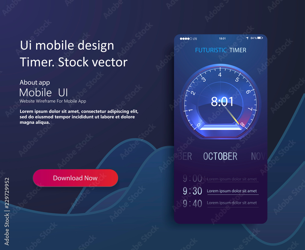 Poster ui mobile design timer. abstract futuristic technology background with digital number timer