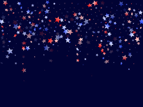 Flying red blue white star sparkles vector american patriotic background.