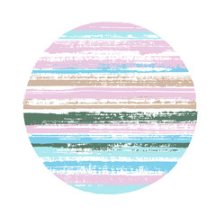 Hipster circle vector geometric shape with striped texture of paint horizontal lines. Disk banner with old paint texture. Emblem round shape circle logo element with grunge background of stripes.
