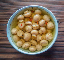 marinated mushrooms, close-up