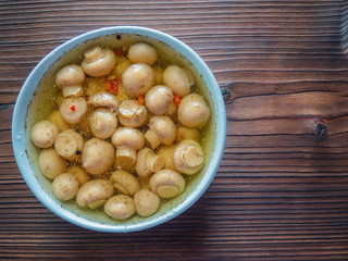 marinated mushrooms, close-up