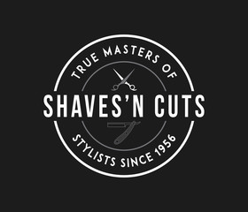 Fototapeta na wymiar Barber shaves'n cuts white on black